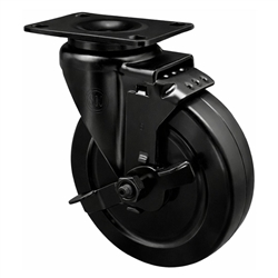 5 inch rigid caster with black fork assembly and hard rubber wheel and ...