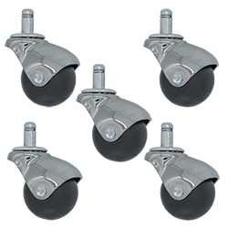 SCC Bright Chrome Hooded 2” Swivel Ball Casters with 7/16 Grip Ring Stem Set 5 