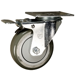 4" Poly on Polyolefin Wheel Swivel Caster w/Top Lock Brake Non Marking SCC 
