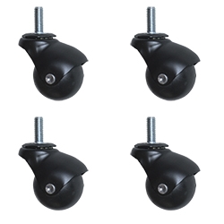 SCC Flat Black Hooded 2” Swivel Ball Casters with 3/8 Threaded Stems Set of 4 