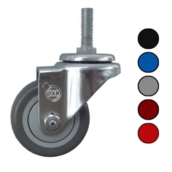 Swivel 1-7/8" Load Height Twin Wheel Caster and 3/8" Threaded Stem and Brake 