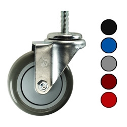Includes 4 Swivel Polyurethane Swivel Threaded Stem Caster Set of 4 w/3 x 1.25 Gray Wheels and 12mm Stems Service Caster Brand 1000 lbs Total Capacity 