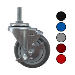 SCC 3.5” x 1.25" Blu Polyurethane Wheel Caster Set 4-2 Swivel w/Brake/2 Rigid 